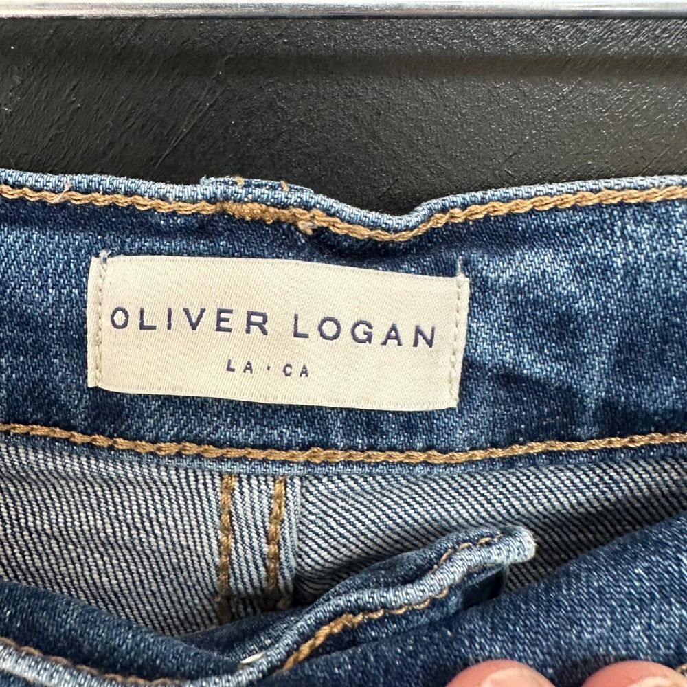 Oliver Logan Ludlow Denim Shorts Medium Wash Raw Hem Size 31 90s Minimalist - Picture 2 of 7